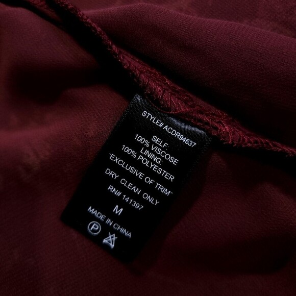 ASTR Kirsten High Neck Sheer Long Sleeve Mini Dress Wine Burgundy Red Medium - Picture 13 of 14